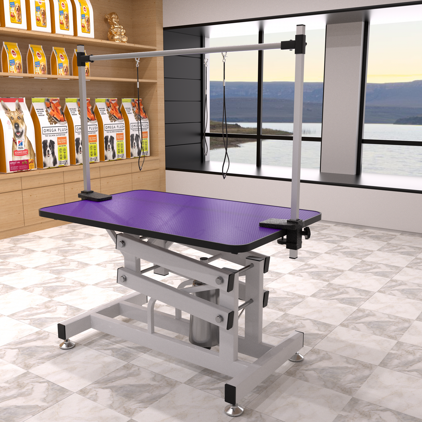 42.5inch hydraulic pet grooming table with "h" arm purple