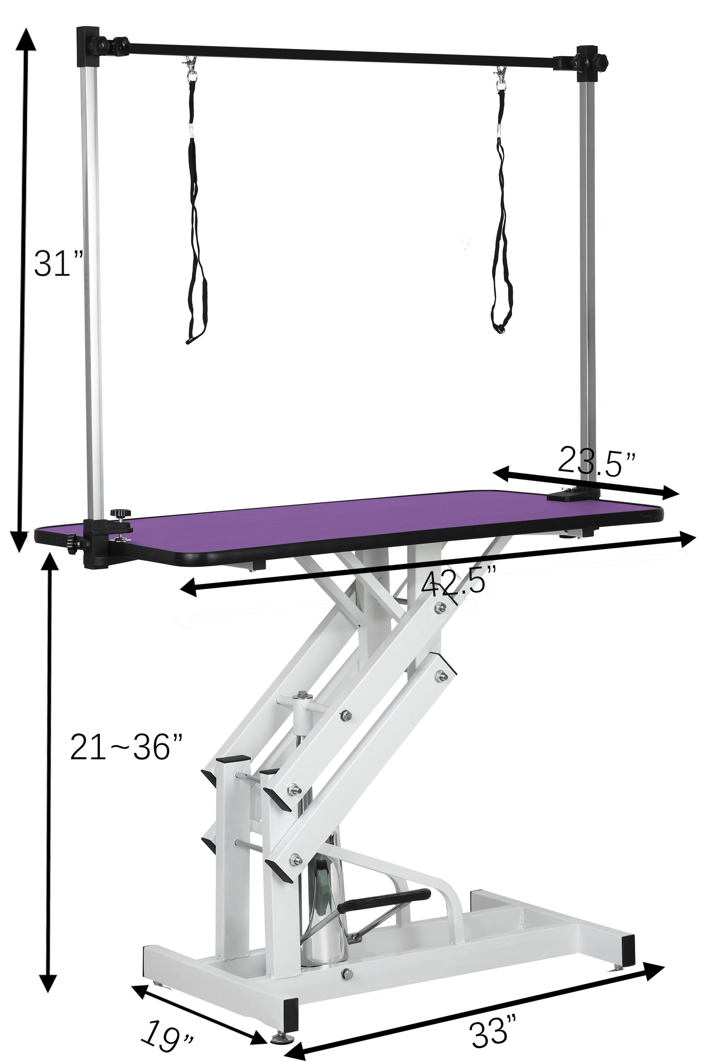 42.5inch hydraulic pet grooming table with "h" arm purple