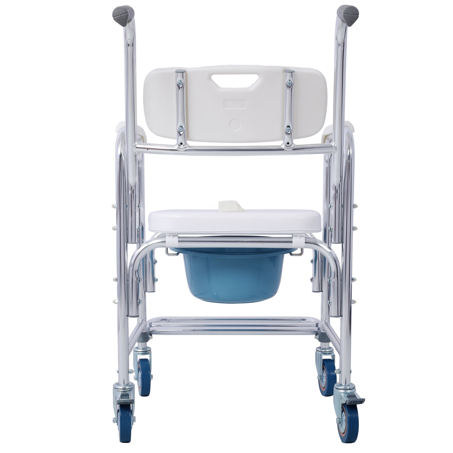 4 in 1 Bedside Commode Chair, Transport Shower Wheelchair Toilet Rolling Transport Chair with 4 Brakes Casters,Tissue Holder,Crutch Holder for Elderly Injured and Disabled